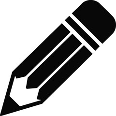 Pencil icon, simple black writing tool vector for design and creativity