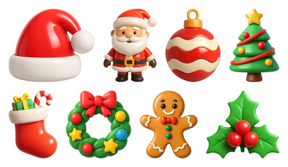 Naklejka premium PNG Festive Christmas 3D icons collection, element set on transparent background