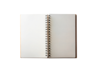 Open spiral notebook with lined pages isolated on transparent background, perfect for writing, drawing, or notetaking, ideal for creative projects and planning