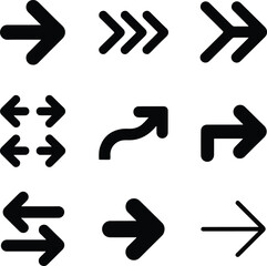 Arrow icons set, black direction and navigation vector pack with multiple styles