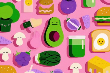 Cute food pattern showing healthy and unhealthy options