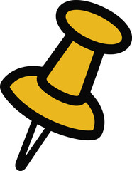 Yellow push pin icon, minimalist vector illustration for office and reminders