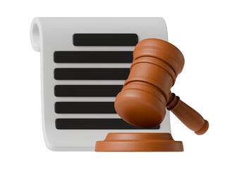 Gavel and legal document isolated on transparent background