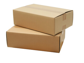 Two cardboard boxes stacked on top of each other isolated on transparent background the boxes are brown and rectangular, and they are closed and sealed with tape