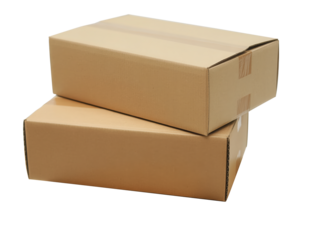 Two cardboard boxes stacked on top of each other isolated on transparent background the boxes are brown and rectangular, and they are closed and sealed with tape