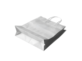 White paper bag isolated on transparent background, ideal for shopping, groceries, or retail, showcasing its simple design and versatility for various uses