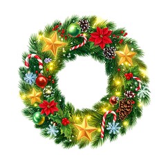 Holiday decoration wreath with candy canes and lights high resolution photo