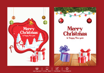 Christmas and Happy New Year Party Poster and Flyer Template, Modern A4 Print Ready christmas Event Brochure, Holiday Sale, Discount, and Celebration Promotion Layout with 3d gift box illustration
