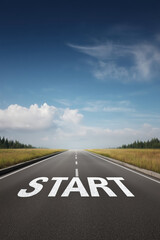 Open Road Landscape with Start Marking and Clear Blue Sky