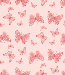seamless pattern with butterflies on peach background
