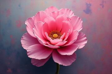 Pink flower symbolizing breast cancer awareness with rich impasto texture