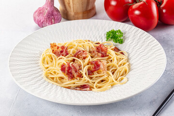 Italian pasta spaghetti with bacon