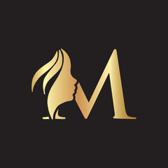 beauty monogram letter m woman silhouette logo design
