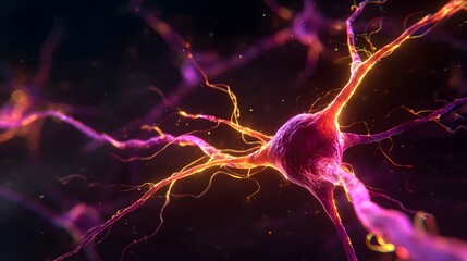 Detailed neural network of glowing neurons transmits signals in dark space.