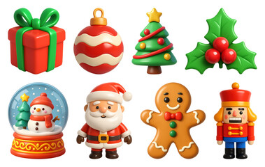 PNG Festive holiday 3D icons collection, element set on transparent background
