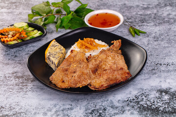 Roasted pork steak with rice