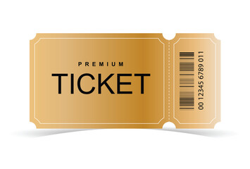Illustration of ticket vector with golden colour. 