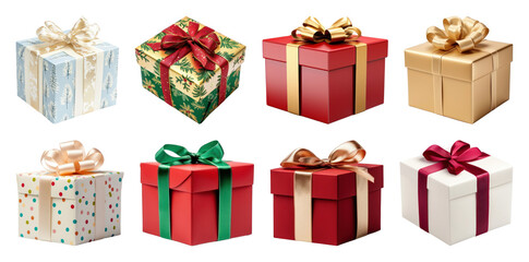 PNG Colorful festive gift boxes, element set on transparent background