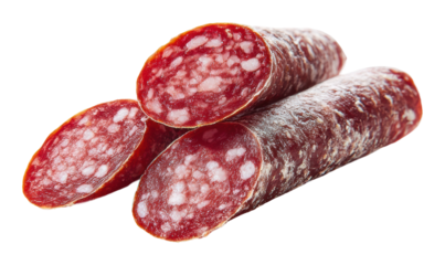 Delicious salami slices kitchen food bright isolated on transparent background