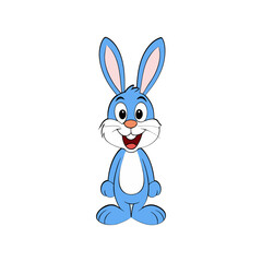 Adorable blue cartoon rabbit with big ears and a cheerful smile
