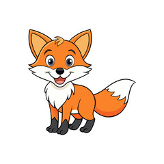Adorable cartoon fox with bushy tail and friendly smile on black background