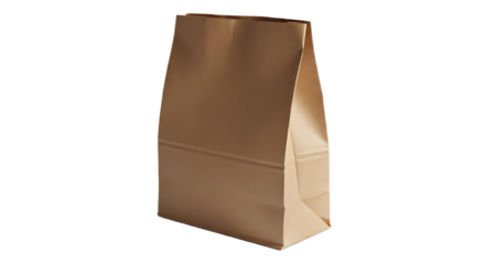 A simple brown paper bag standing upright against a plain black background in a studio setting