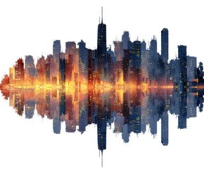 Obraz premium City skyline reflection at dusk urban landscape digital isolated on transparent background