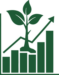 Sustainable Business Growth Icon with Plant and Rising Bar Chart Vector