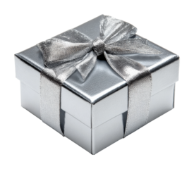 Gift unboxing celebration home silver box festive atmosphere isolated on transparent background