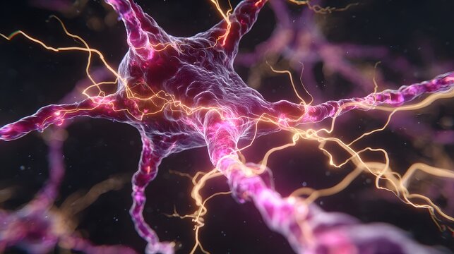 A neuron cell body transmits electrical impulses along its dendrites and axon.