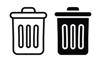 Black and White Trash Can Icons for Waste Management and Recycling Concepts