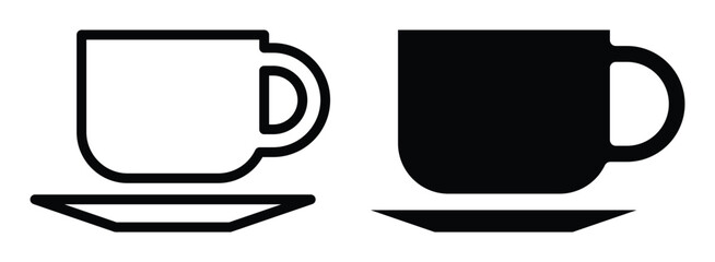 Minimalist Line Art of Coffee Cup and Saucer in Black and White Design