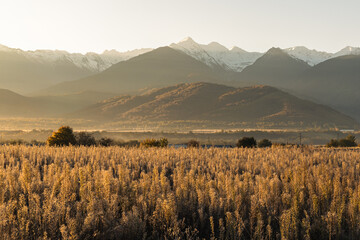 Autumn Landscape of Fagaras Mountains, Carpathians, Romania &mdash; Golden Grass and Mountain View