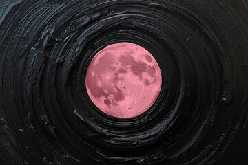 Oil painting of pink full moon on black background symbolizing breast cancer awareness