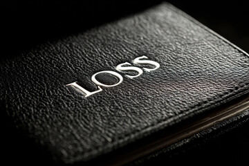 The word "LOSS" embossed on a dark, textured leather surface, symbolizing formal accounting and legal documentation.