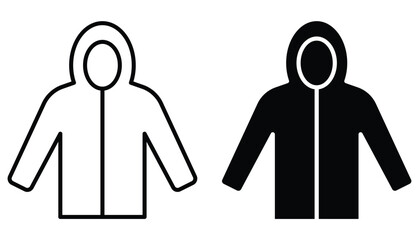 Minimalist Hooded Jacket Icon Outlines in Black and White for Design Use
