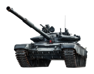 Tank maneuvering exercise military base digital rear view isolated on transparent background