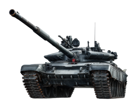 Tank maneuvering exercise military base digital rear view isolated on transparent background