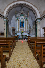Fototapeta premium Villalago, Hermitage of San Domenico. Built near the lake of San Domenico in the 11th century, as a votive chapel in a natural cave considered sacred.