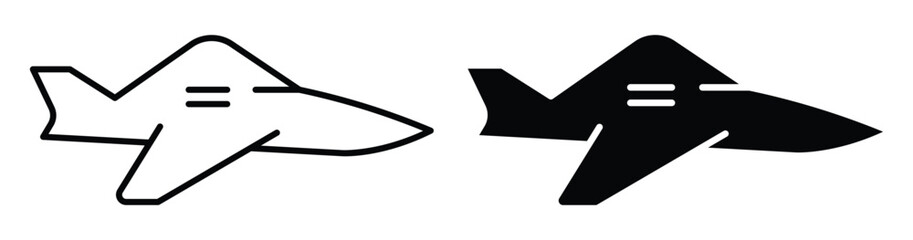 Simplistic Jet Aircraft Icons in Black and White for Design Projects