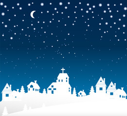 Winter is over the village, vector art illustration Christmas landscape.