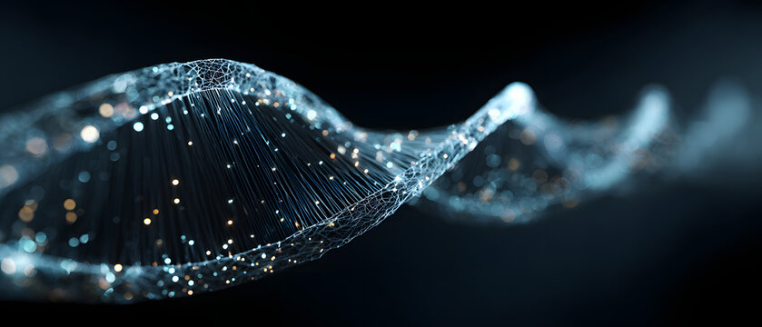 Abstract glowing neural network structure against a dark background.