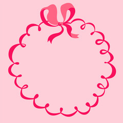 Vector frame for design and decoration. Whimsical bow. Vector illustration on a pink background. Retro style.
