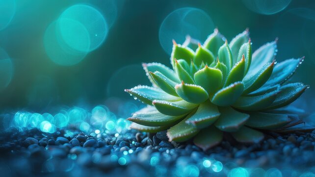 Succulent plant and bokeh lights