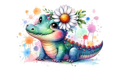 Obraz premium green crocodile on white background