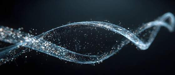 Luminescent particle stream flows with bright highlights against dark background.