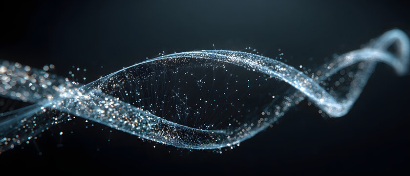 Luminescent particle stream flows with bright highlights against dark background.