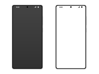 Mockup of Two Android Smartphones, One with White Screen and One with Dark Gray Screen on Isolated Background