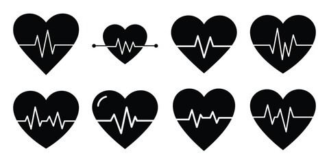 heart monitor minimal silhouette vector icon set