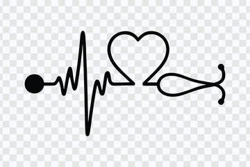 Heartbeat Line with Heart and Stethoscope Symbol Representing Healthcare, Love, Life, and Medical Connection